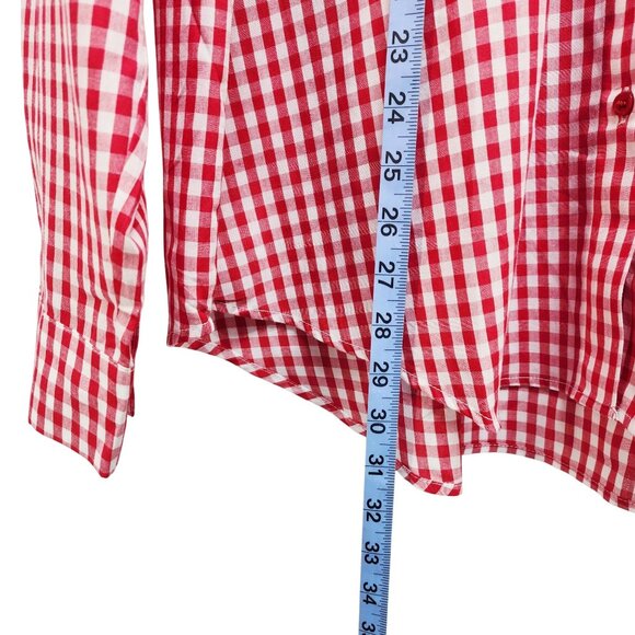 Red & White Mens Gingham Long Sleeve Button-Up Shirt Size 2XL - Picture 3 of 8